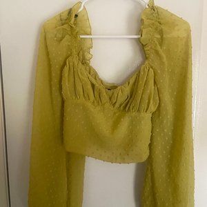 Lime Green, Sheer Crop top | Clip Dot Peasant Crop Top